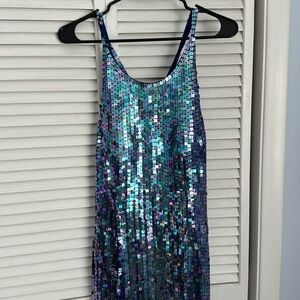 Sequin Sleeveless Prom or Gala Dress in Blue and Green